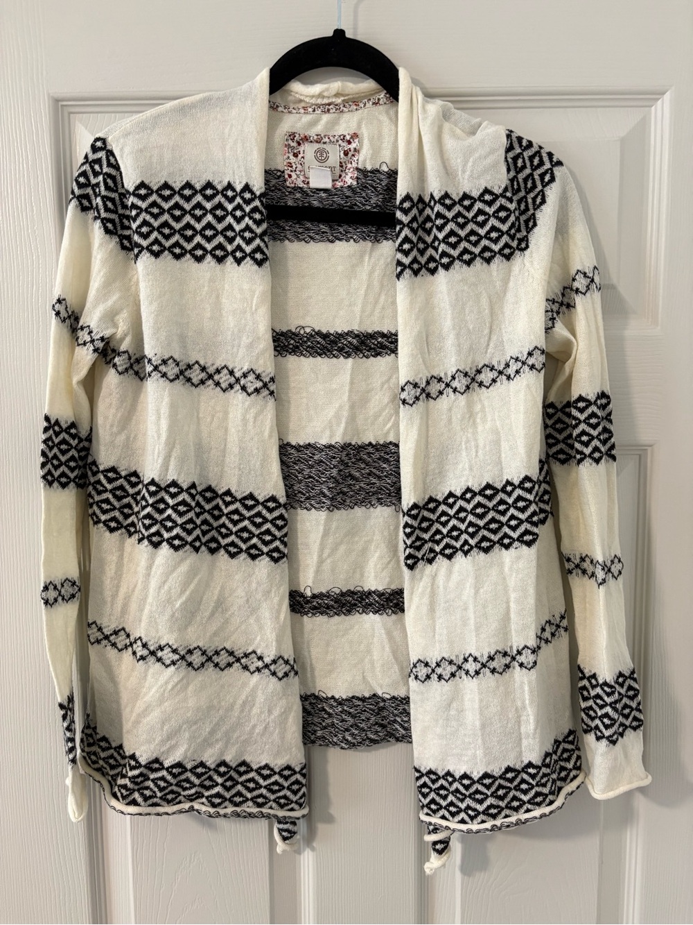 Element Women’s Cardigan Cream Black Diamond Tribal Striped Casual Size Small